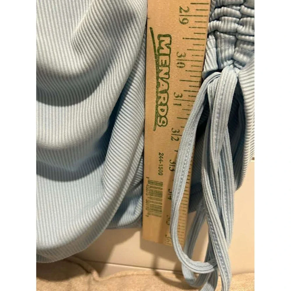 BTFBM Womens Ribbed Bodycon Dress Light Blue Ruched Side Drawstring Sleeveless M - Picture 6 of 7
